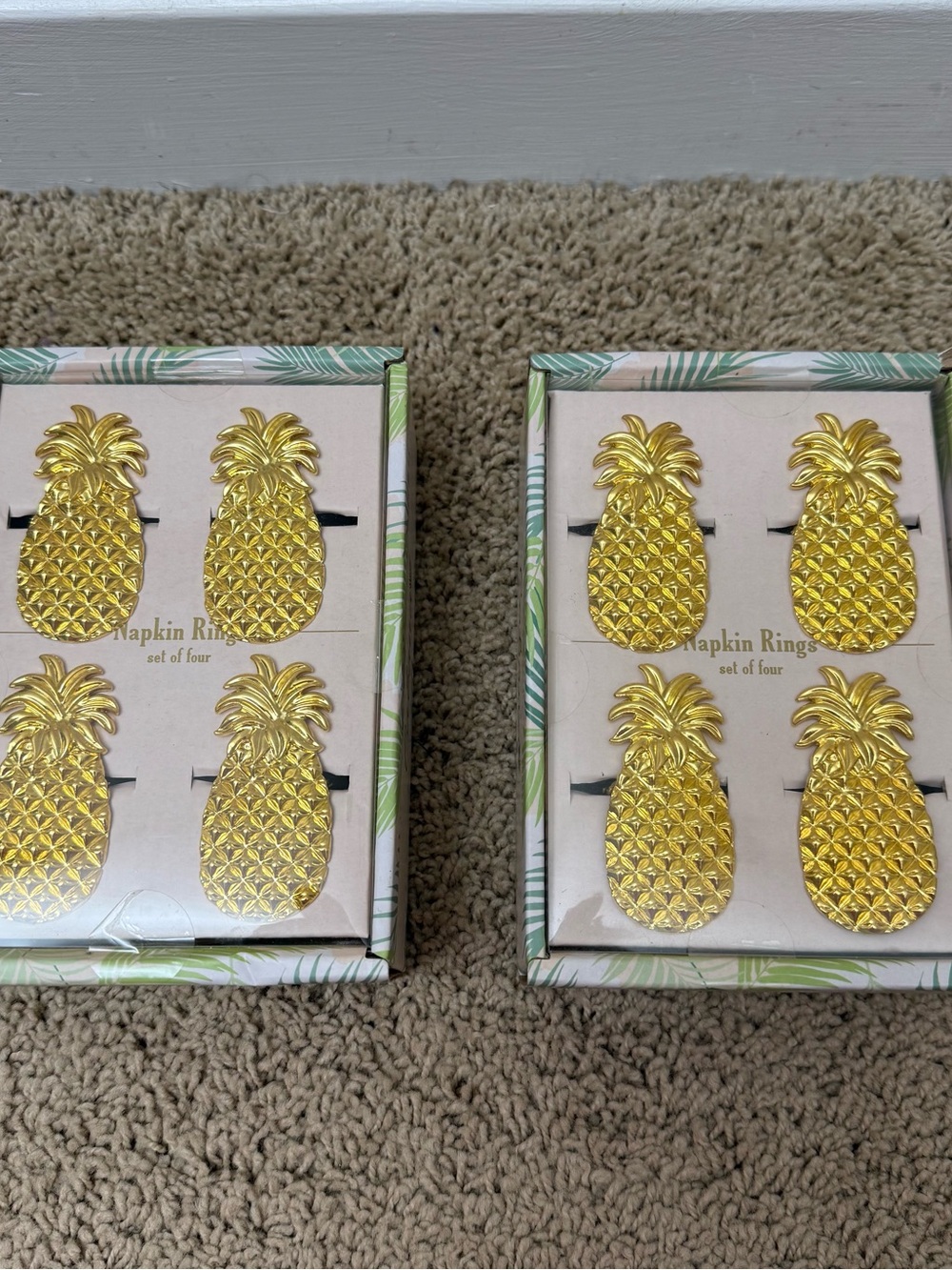 Gold Pineapple Napkin Rings - Pack of Two Sets